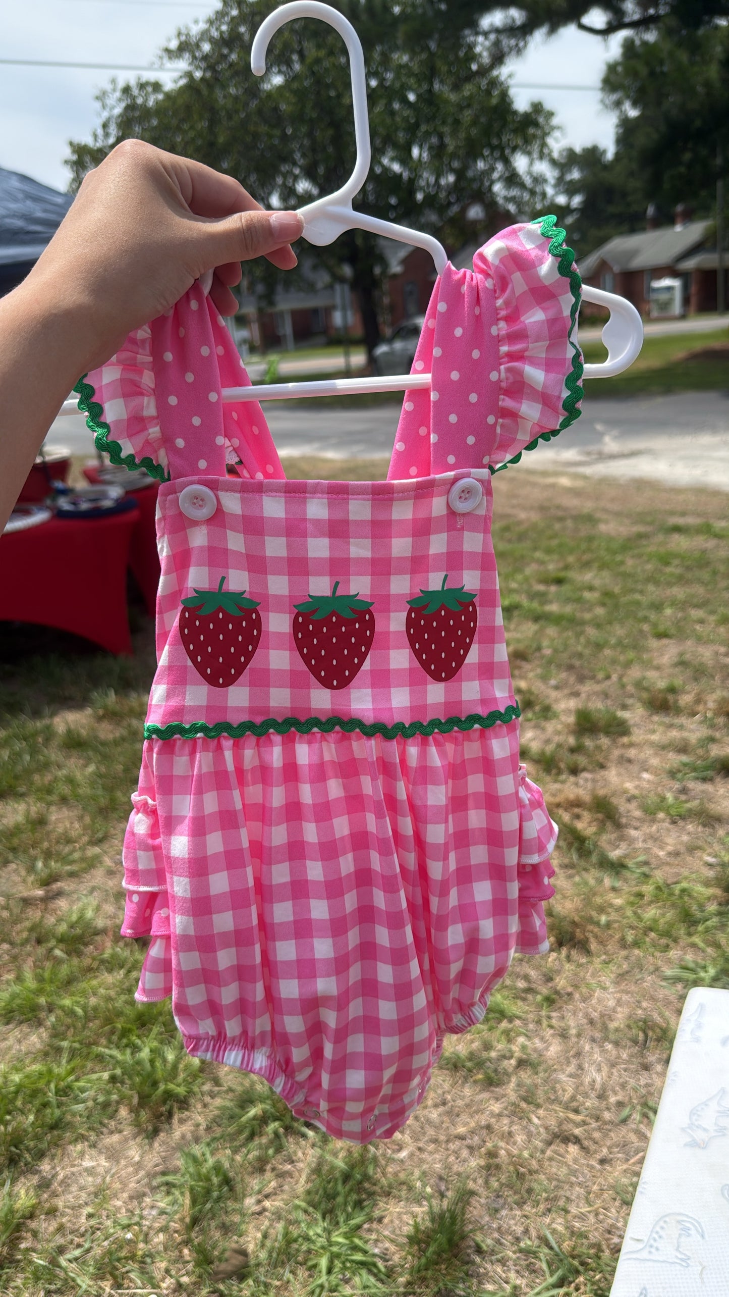 Strawberry Gingham Romper