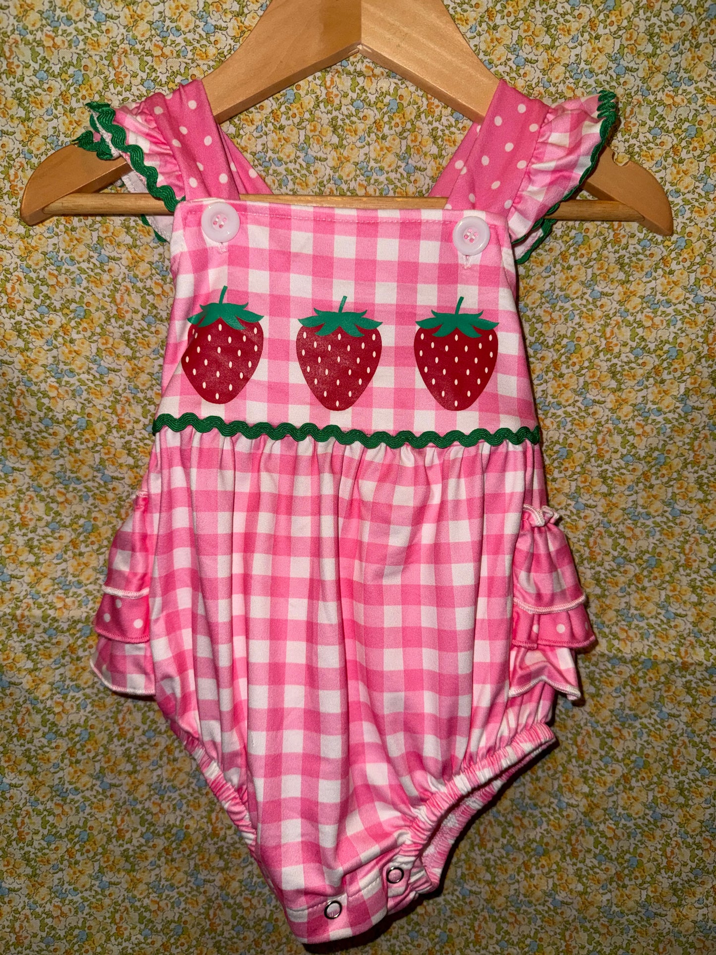 Strawberry Gingham Ruffle Romper